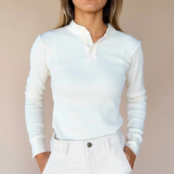 Free People Creme 3 Button Knit Henley Shirt - Picture 1 of 11